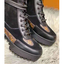 Load image into Gallery viewer, Louis Vuitton LV Women Laureate Platform Desert Boot in Soft Suede Calf Leather with Monogram Canvas-Black