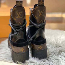 Load image into Gallery viewer, Louis Vuitton LV Women Laureate Platform Desert Boot in Soft Suede Calf Leather with Monogram Canvas-Black