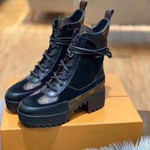 Load image into Gallery viewer, Louis Vuitton LV Women Laureate Platform Desert Boot in Soft Suede Calf Leather with Monogram Canvas-Black