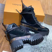 Load image into Gallery viewer, Louis Vuitton LV Women Laureate Platform Desert Boot in Soft Suede Calf Leather with Monogram Canvas-Black