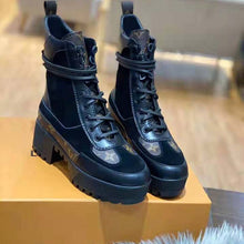 Load image into Gallery viewer, Louis Vuitton LV Women Laureate Platform Desert Boot in Soft Suede Calf Leather with Monogram Canvas-Black