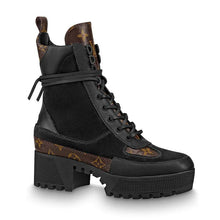 Load image into Gallery viewer, Louis Vuitton LV Women Laureate Platform Desert Boot in Soft Suede Calf Leather with Monogram Canvas-Black