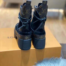 Load image into Gallery viewer, Louis Vuitton LV Women Laureate Platform Desert Boot in Soft Suede Calf Leather with Monogram Canvas-Black