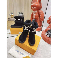 Load image into Gallery viewer, Louis Vuitton LV Women Snowdrop Flat Ankle Boot Cognac Black Suede Calf Shearling