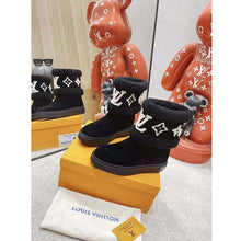 Load image into Gallery viewer, Louis Vuitton LV Women Snowdrop Flat Ankle Boot Cognac Black Suede Calf Shearling