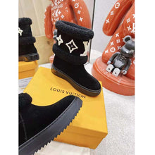 Load image into Gallery viewer, Louis Vuitton LV Women Snowdrop Flat Ankle Boot Cognac Black Suede Calf Shearling