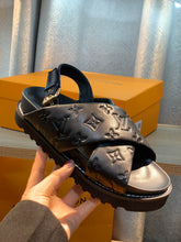 Load image into Gallery viewer, Louis Vuitton Paseo Flat Comfort Sandal Black For Women LV 1A9RDO