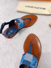 Load image into Gallery viewer, Louis Vuitton Starboard Flat Thong Sandal Monogram Denim Blue For Women LV