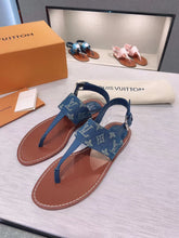Load image into Gallery viewer, Louis Vuitton Starboard Flat Thong Sandal Monogram Denim Blue For Women LV 1A7RDP