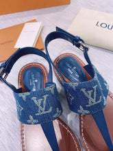 Load image into Gallery viewer, Louis Vuitton Starboard Flat Thong Sandal Monogram Denim Blue For Women LV 1A7RDP