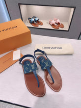 Load image into Gallery viewer, Louis Vuitton Starboard Flat Thong Sandal Monogram Denim Blue For Women LV 1A7RDP