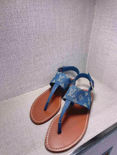 Load image into Gallery viewer, Louis Vuitton Starboard Flat Thong Sandal Monogram Denim Blue For Women LV 1A7RDP