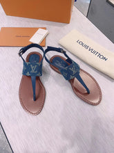 Load image into Gallery viewer, Louis Vuitton Starboard Flat Thong Sandal Monogram Denim Blue For Women LV 1A7RDP