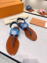 Load image into Gallery viewer, Louis Vuitton Starboard Flat Thong Sandal Monogram Denim Blue For Women LV