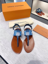 Load image into Gallery viewer, Louis Vuitton Starboard Flat Thong Sandal Monogram Denim Blue For Women LV
