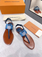 Load image into Gallery viewer, Louis Vuitton Starboard Flat Thong Sandal Monogram Denim Blue For Women LV
