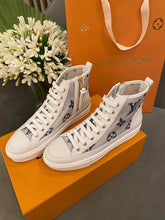 Load image into Gallery viewer, Louis Vuitton Stellar Sneaker Boot Patent Monogram Canvas Blue/White For Women LV