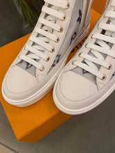 Load image into Gallery viewer, Louis Vuitton Stellar Sneaker Boot Patent Monogram Canvas Blue/White For Women LV