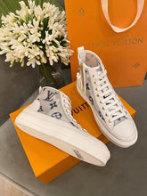 Load image into Gallery viewer, Louis Vuitton Stellar Sneaker Boot Patent Monogram Canvas Blue/White For Women LV