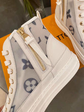 Load image into Gallery viewer, Louis Vuitton Stellar Sneaker Boot Patent Monogram Canvas Blue/White For Women LV
