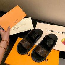 Load image into Gallery viewer, Louis Vuitton Sunbath Flat Mule Shiny Rubber Black For Women LV