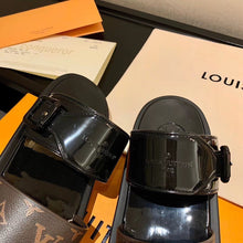 Load image into Gallery viewer, Louis Vuitton Sunbath Flat Mule Shiny Rubber Black For Women LV
