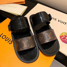 Load image into Gallery viewer, Louis Vuitton Sunbath Flat Mule Shiny Rubber Black For Women LV
