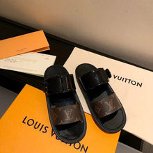 Load image into Gallery viewer, Louis Vuitton Sunbath Flat Mule Shiny Rubber Black For Women LV