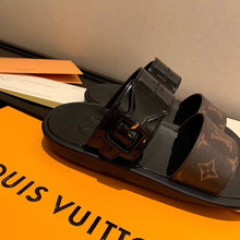 Load image into Gallery viewer, Louis Vuitton Sunbath Flat Mule Shiny Rubber Black For Women LV