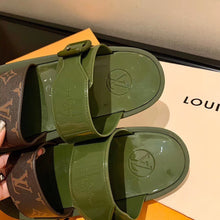 Load image into Gallery viewer, Louis Vuitton Sunbath Flat Mule Shiny Rubber Kaki For Women LV
