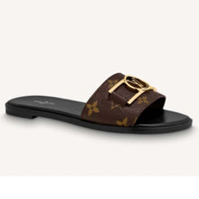 Load image into Gallery viewer, Louis Vuitton Unisex Lock It Flat Mule Brown Patent Monogram Canvas Leather Outsole