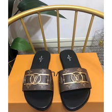 Load image into Gallery viewer, Louis Vuitton Unisex Lock It Flat Mule Brown Patent Monogram Canvas Leather Outsole