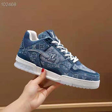 Load image into Gallery viewer, Louis Vuitton Unisex LV Trainer Sneaker Blue Monogram Denim Flowers Rubber LV Initials