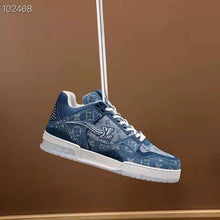 Load image into Gallery viewer, Louis Vuitton Unisex LV Trainer Sneaker Blue Monogram Denim Flowers Rubber LV Initials