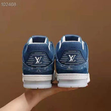 Load image into Gallery viewer, Louis Vuitton Unisex LV Trainer Sneaker Blue Monogram Denim Flowers Rubber LV Initials