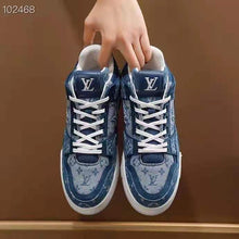 Load image into Gallery viewer, Louis Vuitton Unisex LV Trainer Sneaker Blue Monogram Denim Flowers Rubber LV Initials