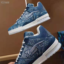 Load image into Gallery viewer, Louis Vuitton Unisex LV Trainer Sneaker Blue Monogram Denim Flowers Rubber LV Initials