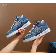 Load image into Gallery viewer, Louis Vuitton Unisex LV Trainer Sneaker Blue Monogram Denim Flowers Rubber LV Initials
