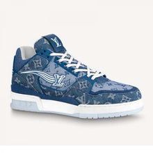Load image into Gallery viewer, Louis Vuitton Unisex LV Trainer Sneaker Blue Monogram Denim Flowers Rubber LV Initials