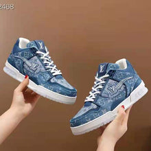 Load image into Gallery viewer, Louis Vuitton Unisex LV Trainer Sneaker Blue Monogram Denim Flowers Rubber LV Initials