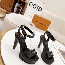 Load image into Gallery viewer, Louis Vuitton Women Afterglow Platform Sandal Black Calf Leather Patent Monogram Canvas