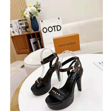 Load image into Gallery viewer, Louis Vuitton Women Afterglow Platform Sandal Black Calf Leather Patent Monogram Canvas