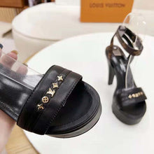 Load image into Gallery viewer, Louis Vuitton Women Afterglow Platform Sandal Black Calf Leather Patent Monogram Canvas