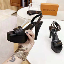Load image into Gallery viewer, Louis Vuitton Women Afterglow Platform Sandal Black Calf Leather Patent Monogram Canvas