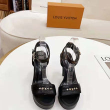 Load image into Gallery viewer, Louis Vuitton Women Afterglow Platform Sandal Black Calf Leather Patent Monogram Canvas
