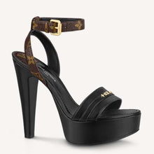 Load image into Gallery viewer, Louis Vuitton Women Afterglow Platform Sandal Black Calf Leather Patent Monogram Canvas