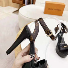 Load image into Gallery viewer, Louis Vuitton Women Afterglow Platform Sandal Black Calf Leather Patent Monogram Canvas