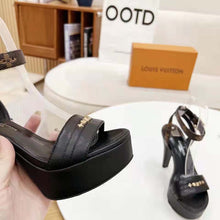 Load image into Gallery viewer, Louis Vuitton Women Afterglow Platform Sandal Black Calf Leather Patent Monogram Canvas