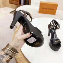 Load image into Gallery viewer, Louis Vuitton Women Afterglow Platform Sandal Black Calf Leather Patent Monogram Canvas
