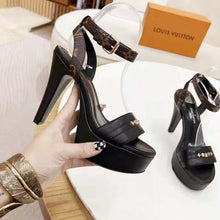 Load image into Gallery viewer, Louis Vuitton Women Afterglow Platform Sandal Black Calf Leather Patent Monogram Canvas